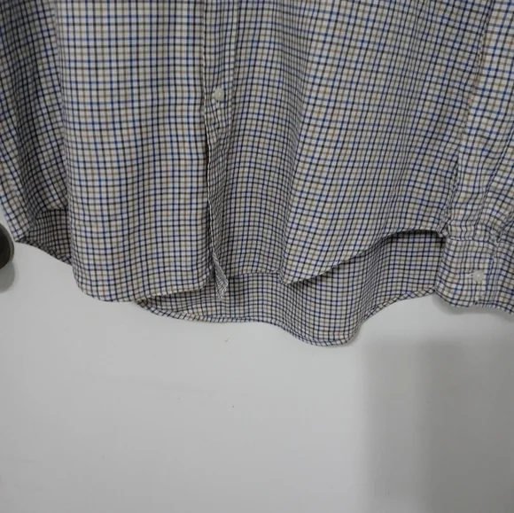 Yves Saint Laurent YSL Men's button down beige Navy blue Checked Shirt 16.5 - Picture 6 of 8